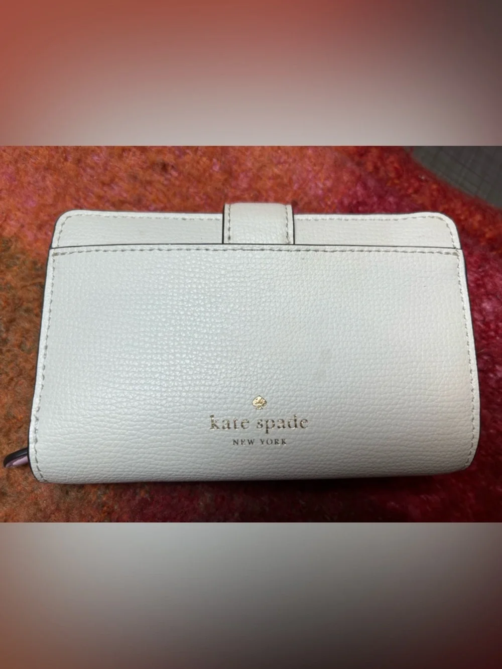 kate spade White Leather Wallet with Pink Floral Appliqué and Green Leaves